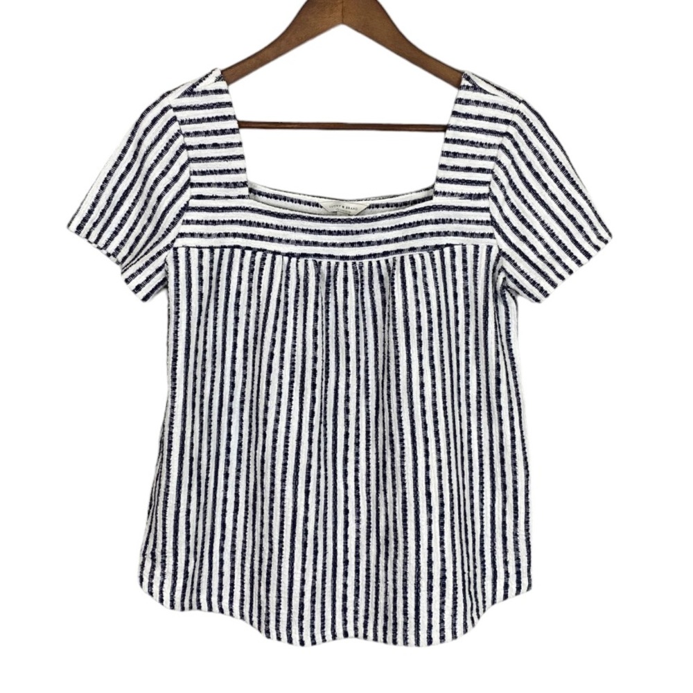 Lucky Brand Square Neck Striped Textured Top Shirt Size Small